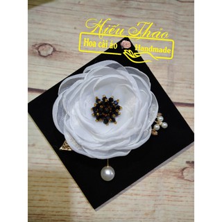 Cài áo voan trắng đính đá mạ kim sang chảnh size 9cm