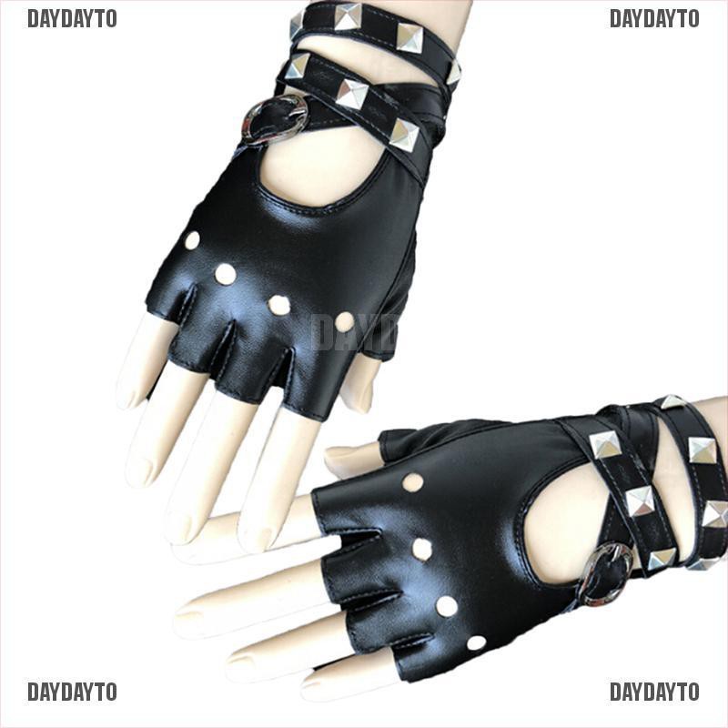 Găng Tay Da Hở Ngón Đính Đinh Tán Phong Cách Punk Dành Cho Nữ