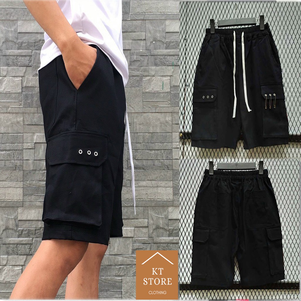 Quần short kaki túi hộp nam nữ unisex phối gài chất vải co giãn