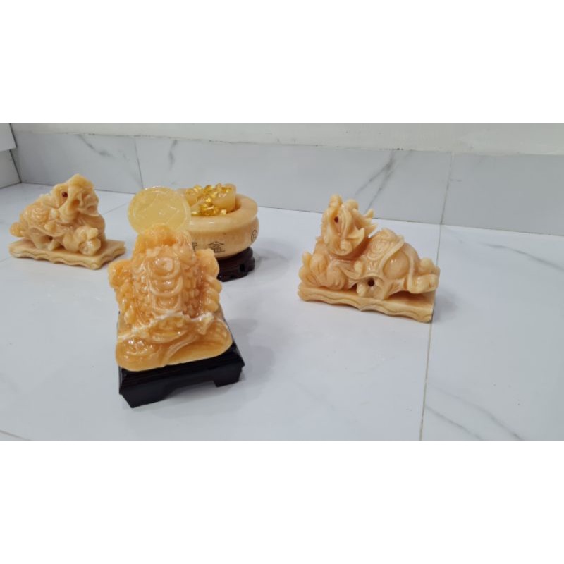 Combo Tỳ Hưu 16cm, Thiềm Thừ 16cm, Bát vàng tài lộc 12cm, Long Quy 12cm