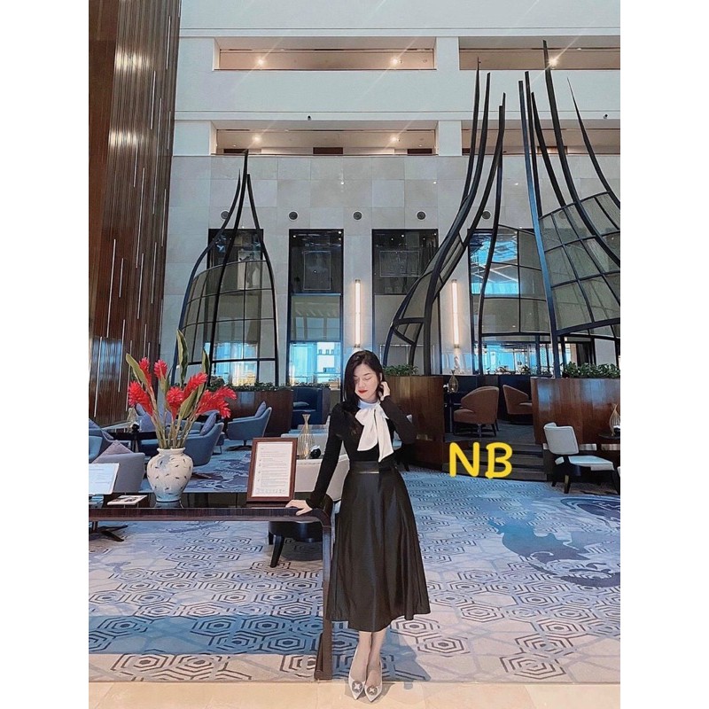 Áo Len Thun Đen Cổ Nơ Trắng( kèm ảnh thật shop chụp) | BigBuy360 - bigbuy360.vn