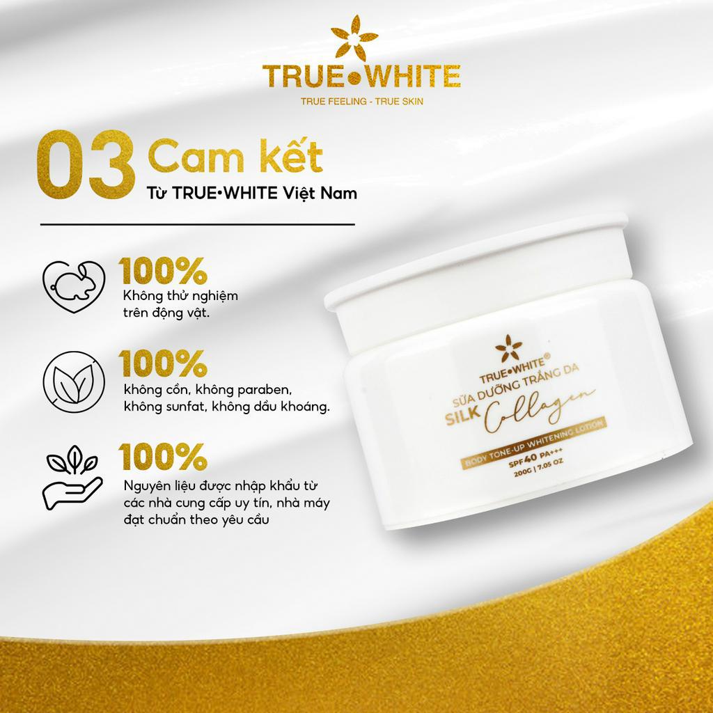 Kem Body Dưỡng Trắng Mềm Mịn Da TrueWhite Chiết Xuất Tơ Tằm Collagen Thủy Phân Chứa 5% Alpha Arbutin, 3%Niacinamide 200g