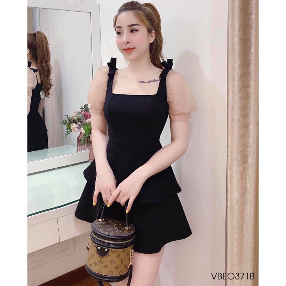 Đầm cổ vuông 2 tầng phối tay voan bồng - VBEO371b