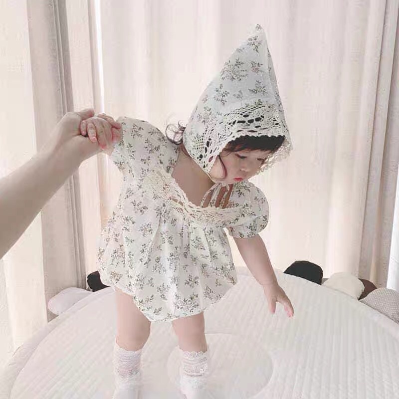 (Tặng Mũ Bèo) Body đũi hoa tiểu thư kèm mũ bèo tiểu thư xinh xắn cho bé 0-2 tuổi hàng cao cấp