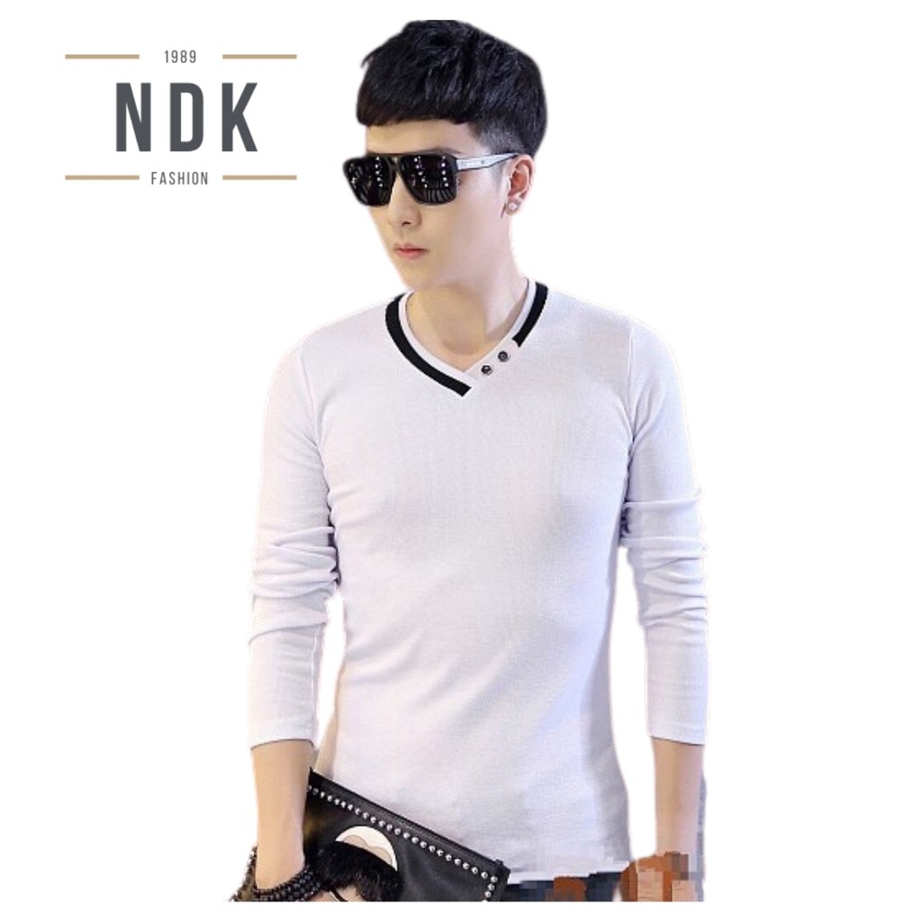 [Giá Sập Sàn] Áo thun nam dài tay cổ tim phong cách thời trang hàn quốc -A010