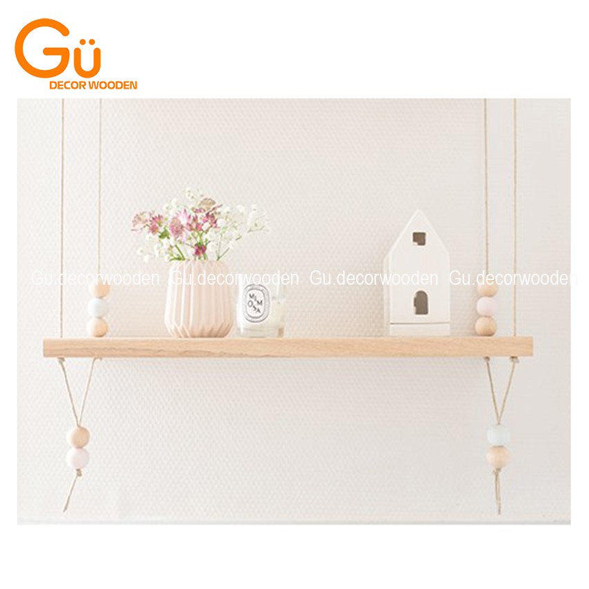 Gía Treo Trang Trí Phòng Ngủ  / Kệ Gỗ Dây Thừng 2 tầng - Gu Decor Wooden Trang Trí Nhà Cửa