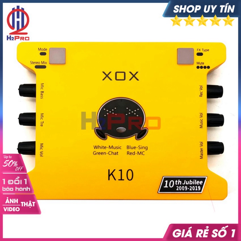 Sound Card Thu Âm, Soundcard Livestream Xox K10 10Th Cao Cấp -Phiên Bản Tiếng Anh (Tặng Bộ 3 Dây Âm Thanh)-H2Pro Audio