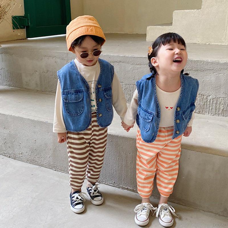 Áo Khoác Không Tay Chất Liệu Denim Mỏng Phong Cách Hàn Quốc Cho Bé