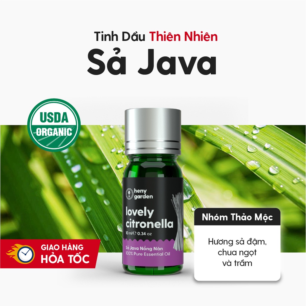 Tinh Dầu Sả Java  Organic Thiên Nhiên Nguyên Chất Đậm Đặc Xông Thơm Phòng, Làm Nến Thơm HENY GARDEN