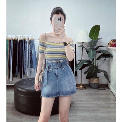 Áo montoghi trễ vai croptop viền bèo QC