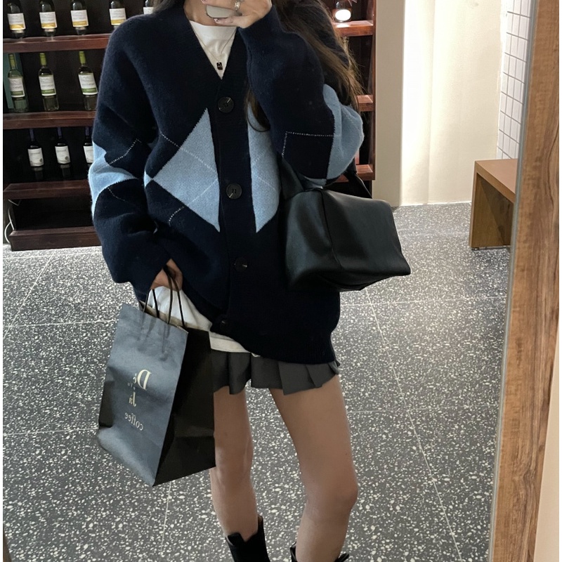 Áo Khoác Cardigan Dệt Kim Mỏng Dáng Rộng Cổ Chữ V Đính Nút Kiểu Retro Hàn Quốc Thời Trang Thu Đông Cho Nữ