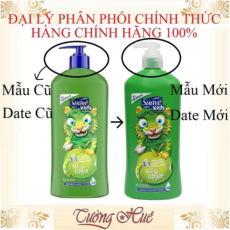 Sữa Tắm Gội Xả Cho Bé Suave Kids 3in1 Silly Apple - táo xanh - 532ml