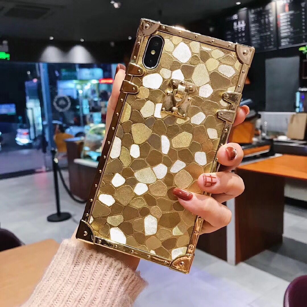 vỏ điện thoại iPhone 12 Mini 11 Pro MAX Gold Casing Square Glitter Phone Case