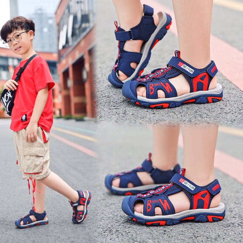 Sandal bịt mũi cho bé trai đi học (sẵn xanh da trời 32, đen đỏ 26, 28)