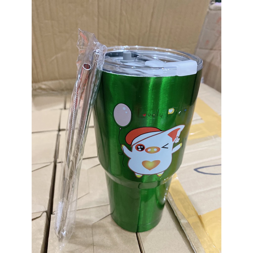 Ly Giữ Nhiệt 900ml  Mẫu Inox Kèm Túi Đựng Và Ống Hút