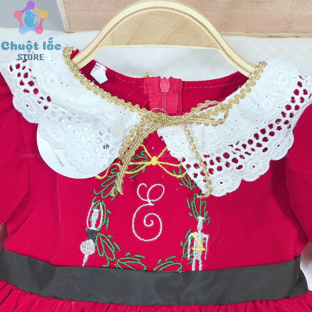 Đầm Công Chúa Cho Bé Gái Chuột Lắc Store Chất Nhung Cứng Tay Phồng Cổ Ren 12kg Đến 25kg Màu Đỏ