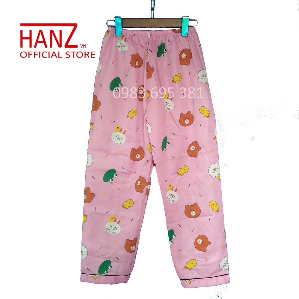 Bộ ngủ pijama lụa kate thái áo dài quần dài bộ mặc nhà Hanz.vn mềm mại dễ thương H 1 Hồng Gấu Vịt