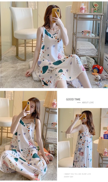 [Sẵn]Váy 2 Dây Chất Liệu Vải Lanh Hoạ Tiết Dáng Suông Dài Siêu Mát Freesize 45-67kg | BigBuy360 - bigbuy360.vn