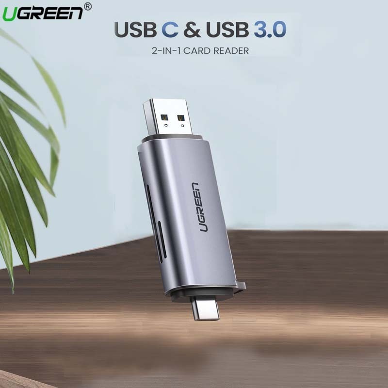 Đầu đọc thẻ nhớ Type C &amp; USB 3.0 Chính Hãng Ugreen 50706 CM184 SD/TF, Vỏ Nhôm
