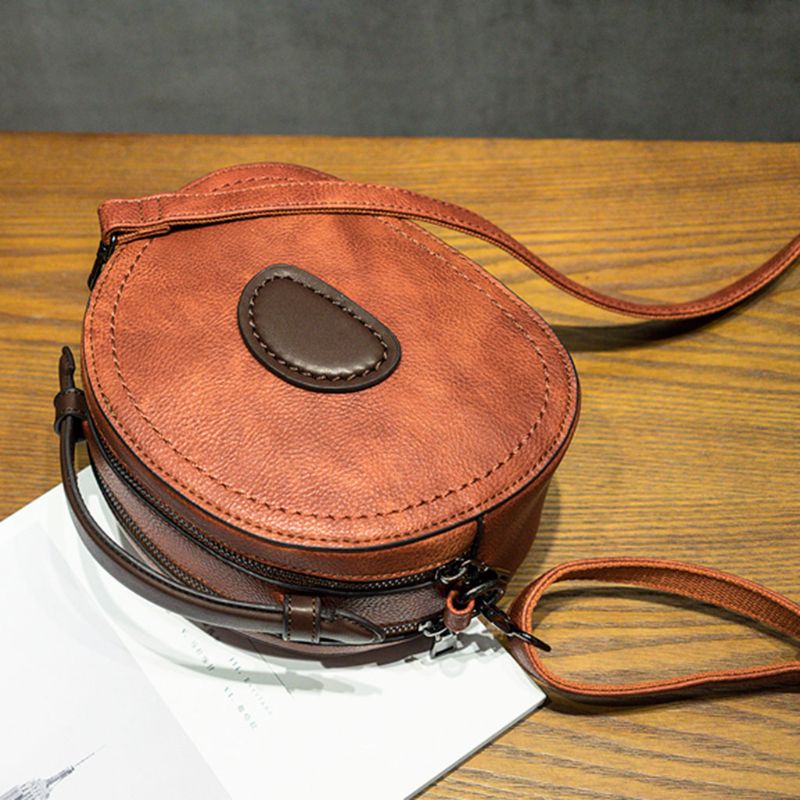 Túi Xách Da Đeo Vai Dáng Tròn Phong Cách Vintage Cho Nữ