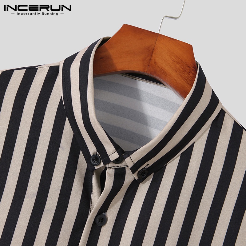 Áo sơ mi Incerun tay ngắn dáng rộng kẻ sọc cài nút 3 màu thời trang cho nam
