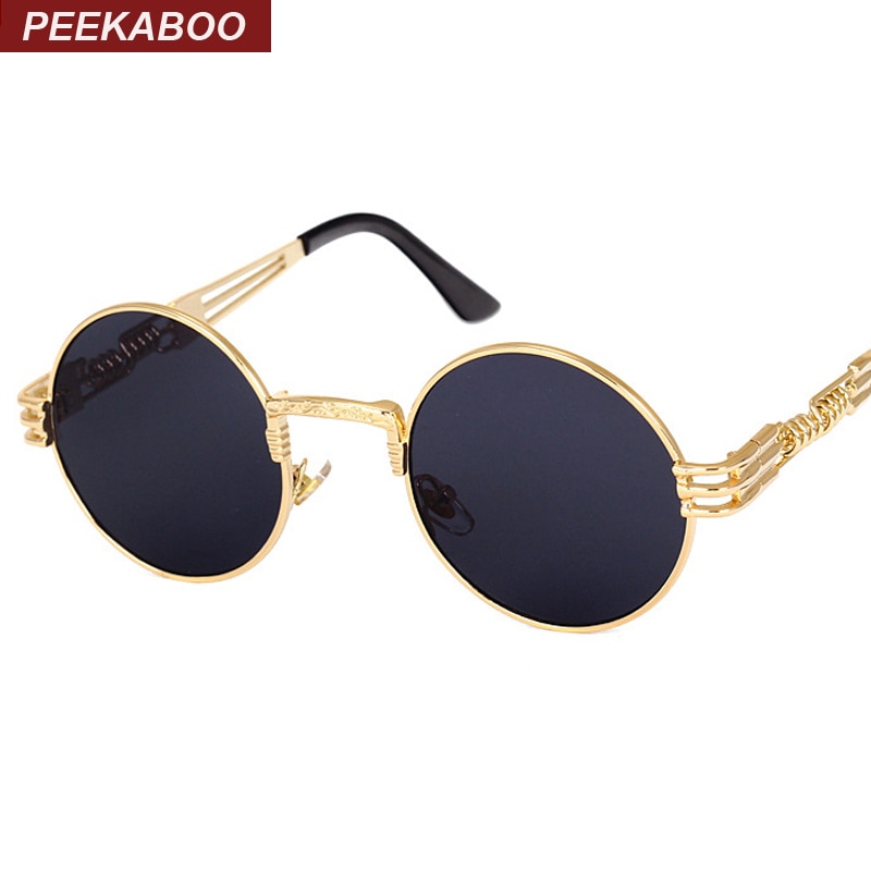 Kính Mát Gọng Tròn Màu Vàng Và Đen Phong Cách Vintage Gothic Thời Trang Cho Nam