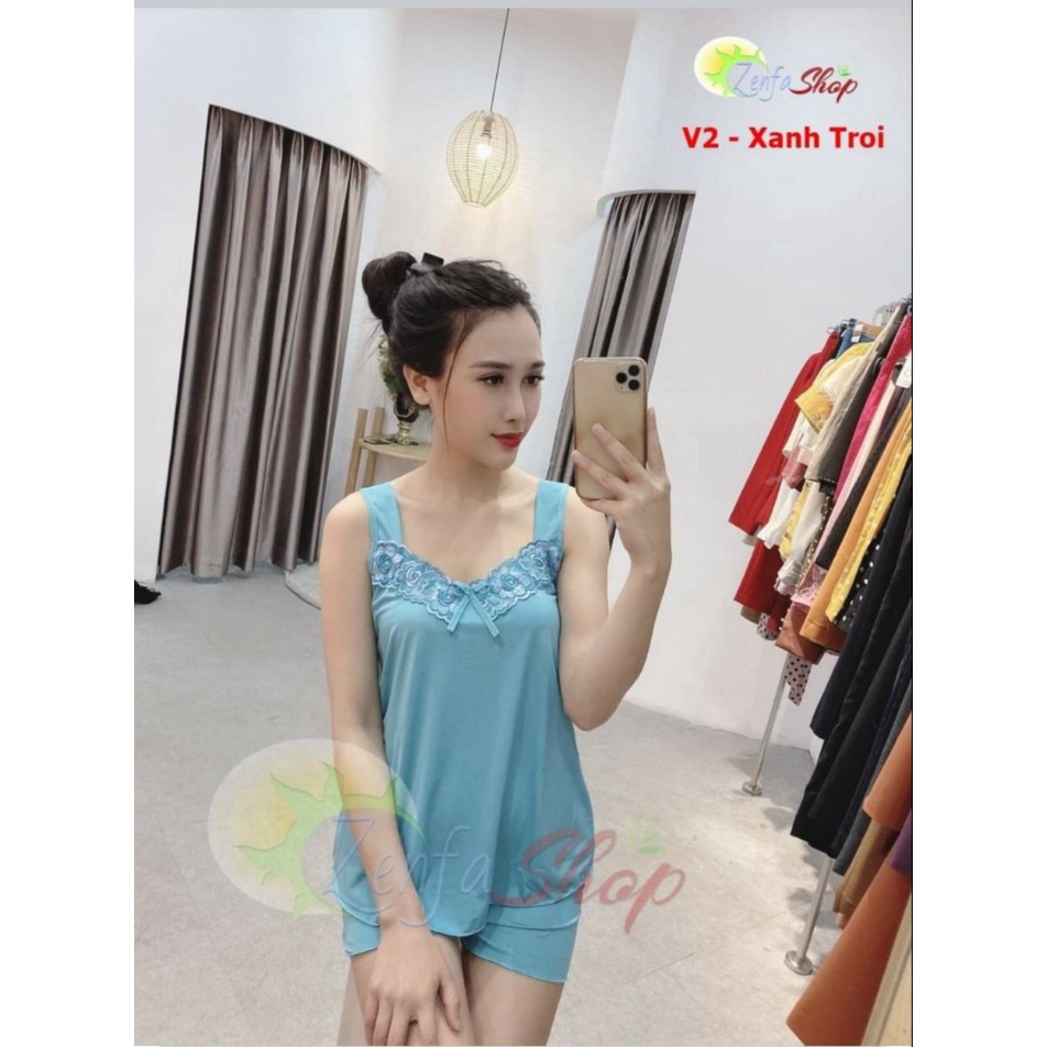 ĐỒ BỘ NGỦ THUN LẠNH ĐÙI DÂY BẢN DỄ THƯƠNG FREE SIZE 45-60KG TÙY CHIỀU CAO