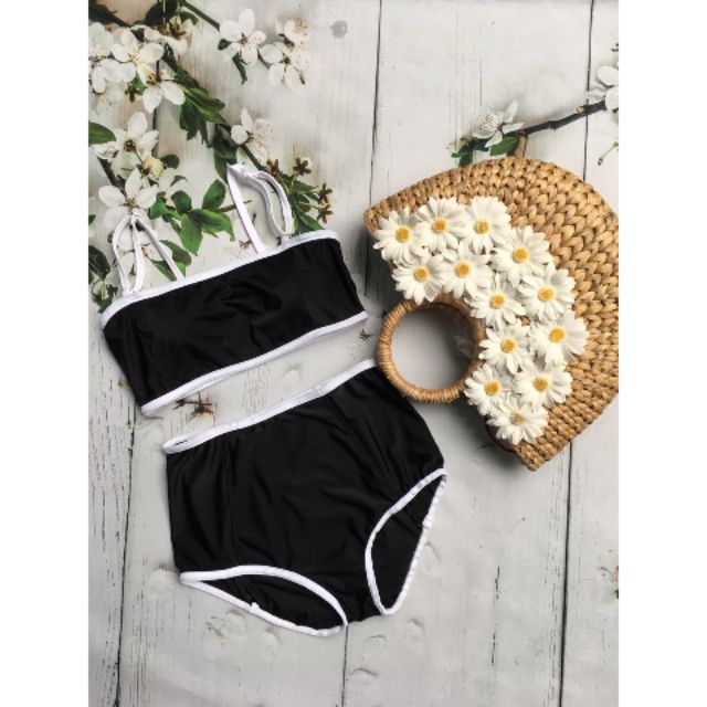 Bikini ống đen viền trắng
