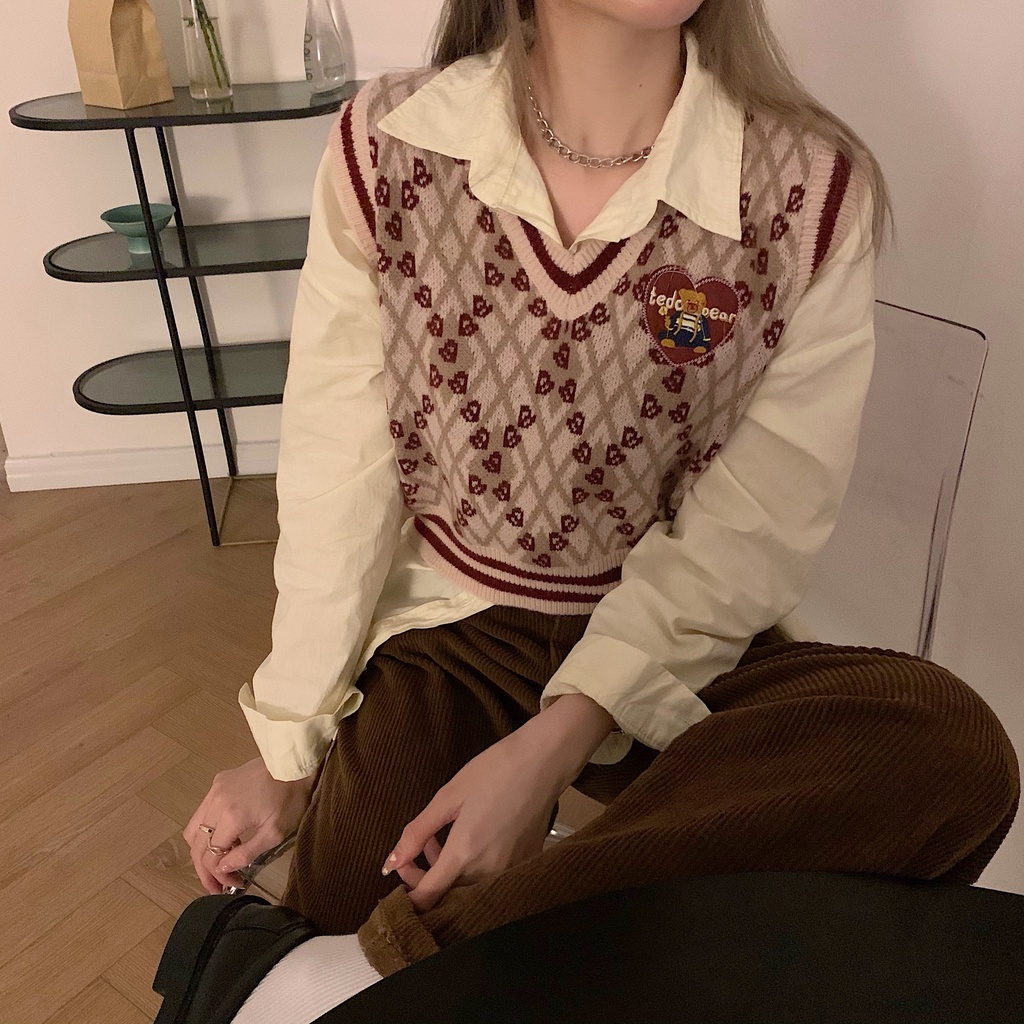 Áo Không Tay Cổ Chữ V Phong Cách Retro Thời Trang