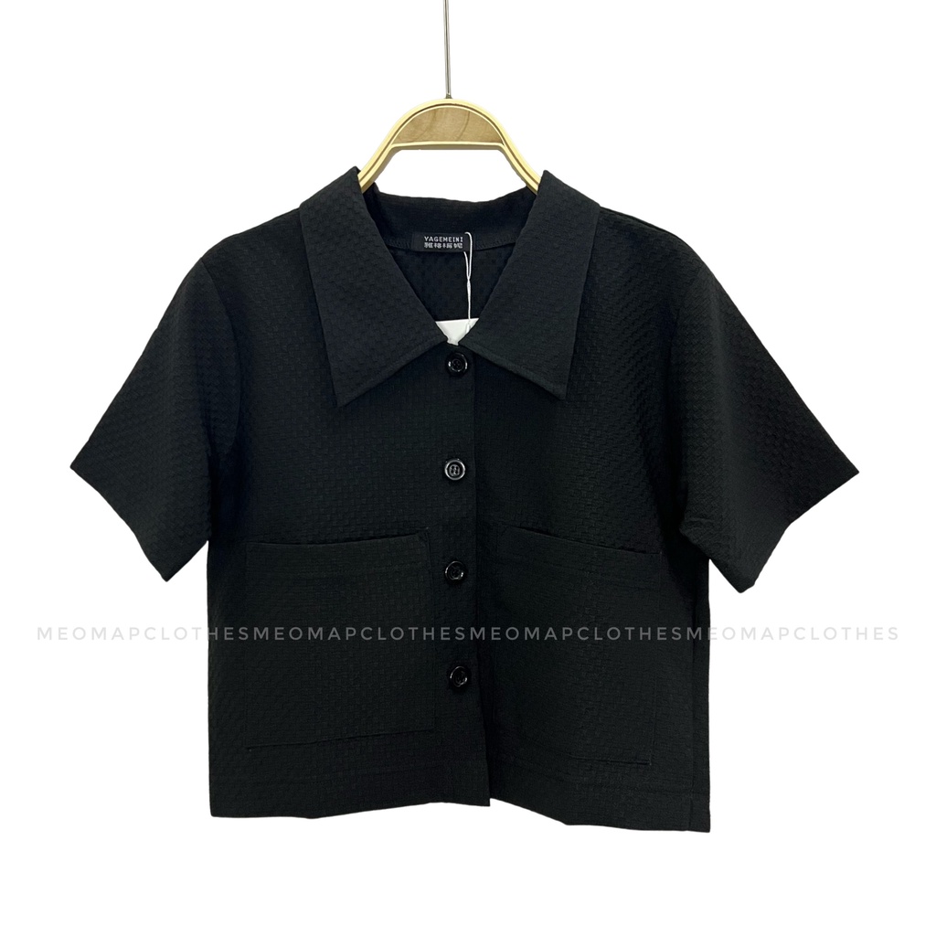 Áo sơ mi nữ croptop vải dệt tổ ong QC mềm thoáng mát không nhăn nhàu, thời trang bigsize Mèo Mập Clothes