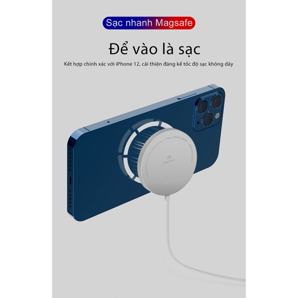 Đế sạc không dây MagSafe 15W Qi cho Samsung Huawei Oppo, iPhone 8+/ X/Xr/ 11/ 11 Pro/ 11 Pro Max/ 12 Pro /12/Mini/ 13