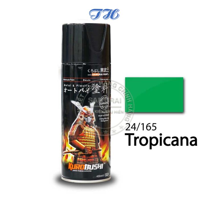 Sơn Xịt Samurai chuyên dùng cho xe máy màu xanh lá TROPICANA 24/165 chống cháy, chống rạn nứt, vòi xịt chống chảy