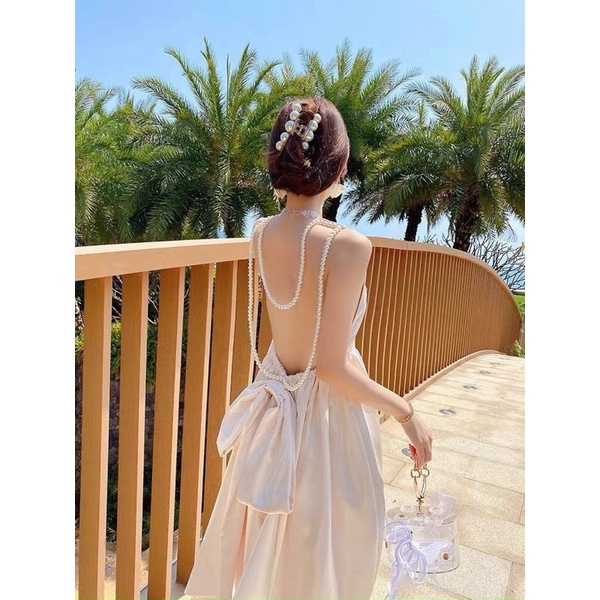 Đầm maxi hở lưng kết chuỗi