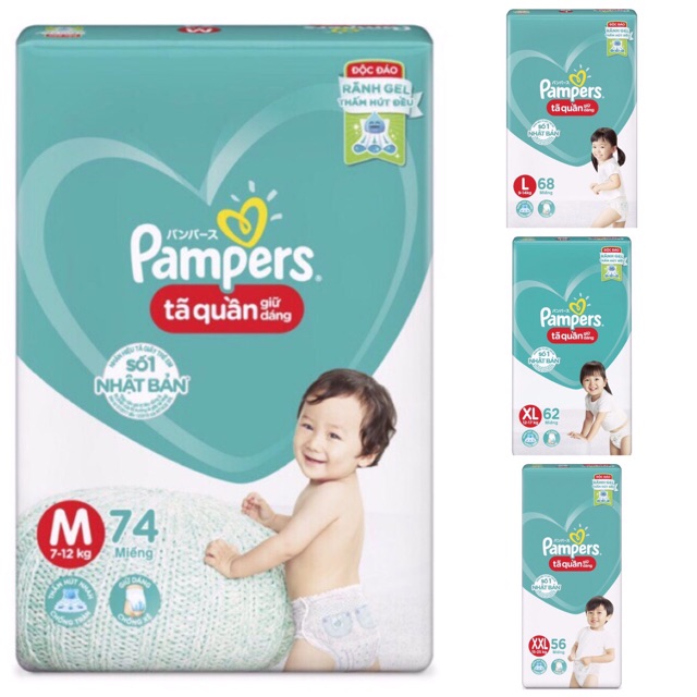 Tã Quần Pampers Mẫu Mới Size Cực Đại M74/L68/XL62/XXL56