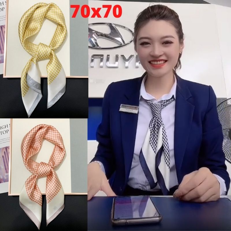 Khăn vuông lụa 70cm nữ công sở đẹp cao cấp- khăn turban quấn túi quấn tóc làm áo yếm- Caro nhỏ