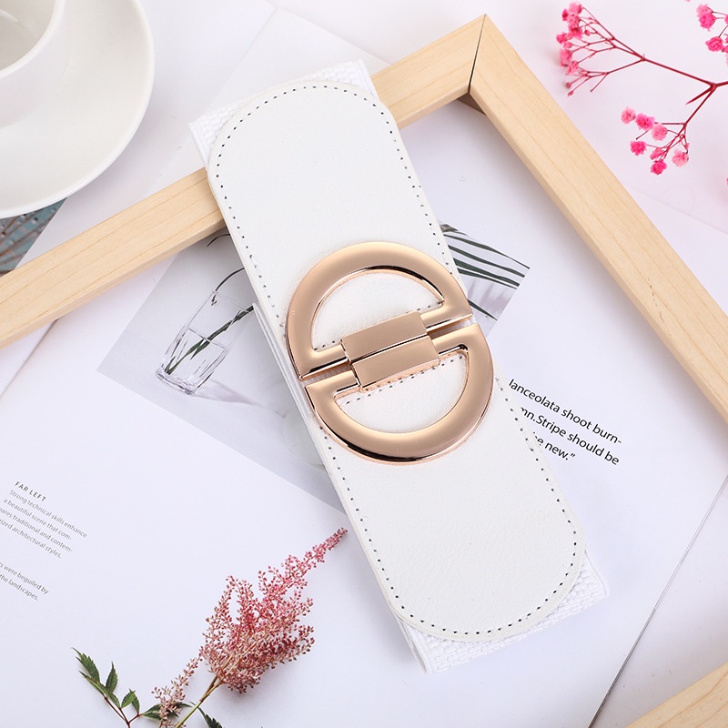 Thắt Lưng Nữ Bản Rộng Co Giãn Màu Vàng/Đỏ/Trắng/Đỏ Phối Khóa Chữ D Thời Trang