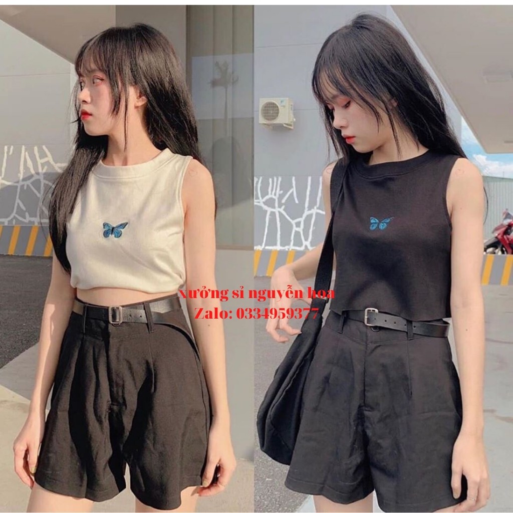 Áo Croptop 2 dây , CROPTOP NHÚN VIỀN BÈO NHIỀU MÀU kèm ảnh/video thật