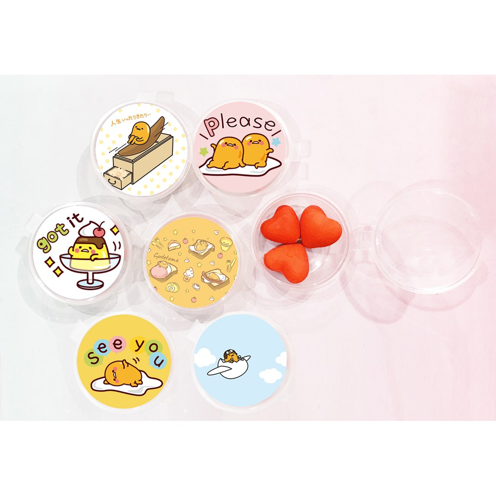 Bộ tẩy tim trứng lười gudetama kèm hộp TI31 hộp gôm cute tẩy dễ thương