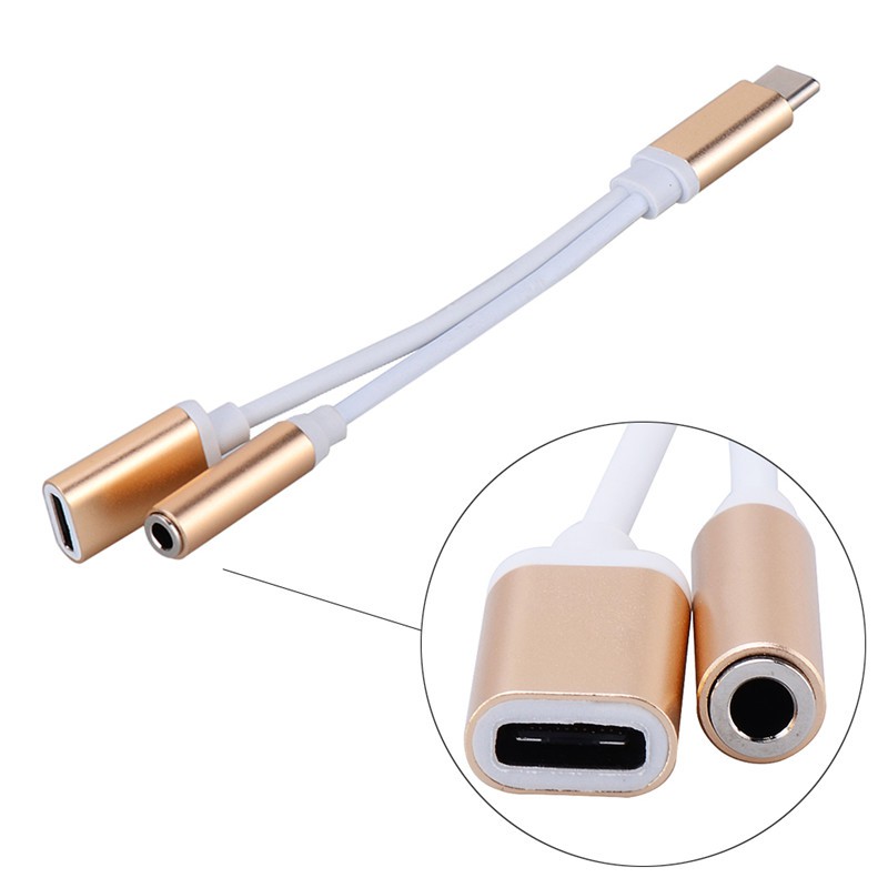 USB-C to 3.5 AUX Audio Cable 2in1 USB Type C to 3.5mm Jack Audio Splitter USB C Earphone Cable Charging Adapter truing