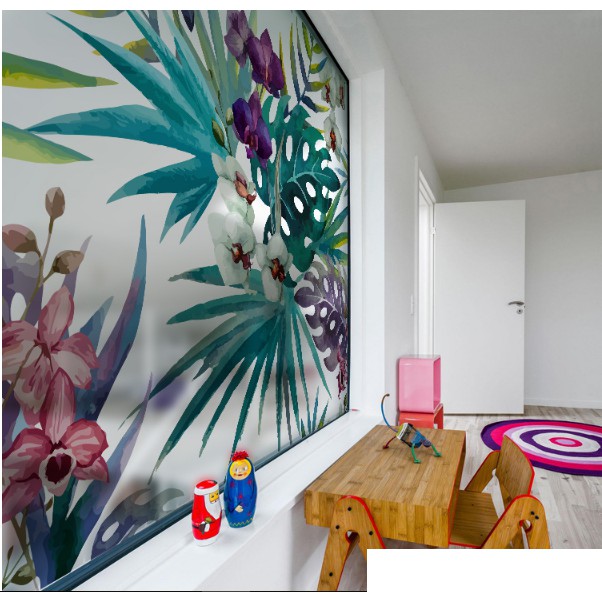 Decal dán kính cao cấp - Lá Dương Xỉ Sắc Màu ( 60x58cm )