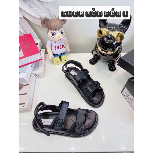 Sandal cn quai dán ngang viền đen đế bằng fullbox