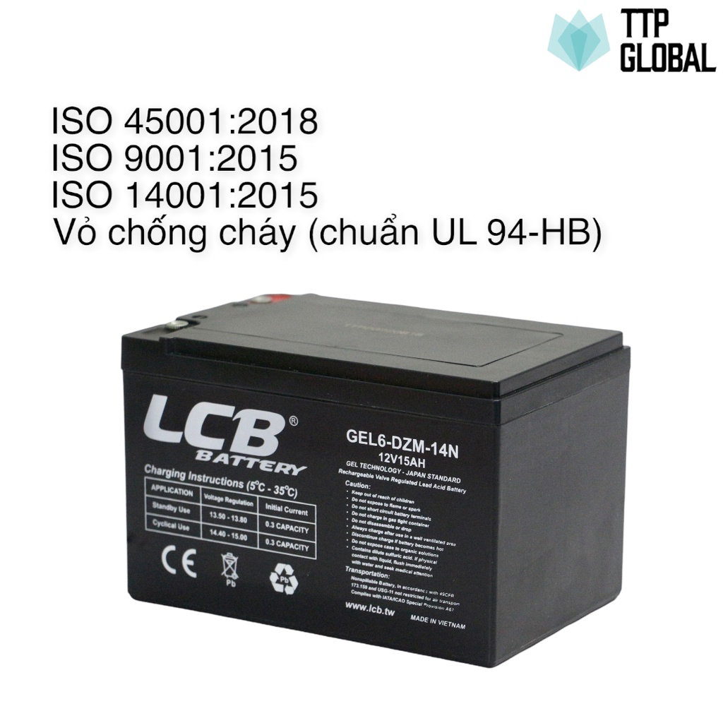 Ắc quy xe đạp điện 12V 15Ah thương hiệu LCB, dùng được cho năng lượng mặt trời, thắp sáng, loa kéo, xả sâu, UPS