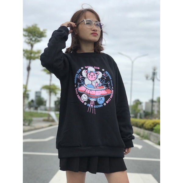 Áo Sweater nam nữ fom rộng unisex chất nỉ bông in hình đĩa bay oversize đến 68kg mặc vừa phong cách Hàn Quốc AT 1122