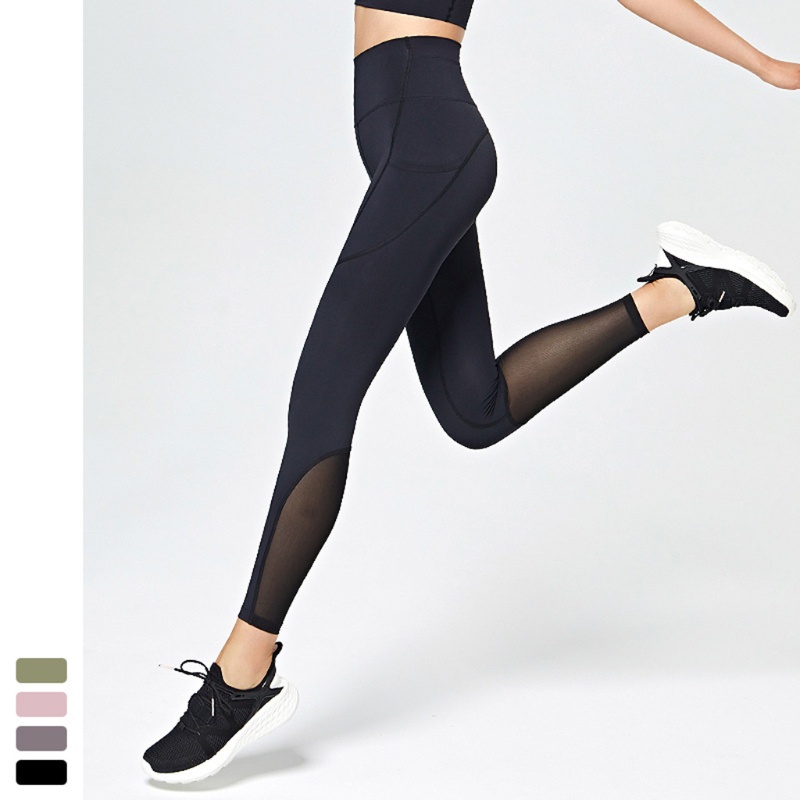 Quần Legging Tập Yoga Lưng Cao Phối Lưới Có Túi Bên Hông Dành Cho Nữ