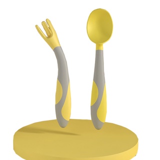 Thìa dĩa ăn dặm silicon bẻ cong 360 độ có kèm hộp đựng