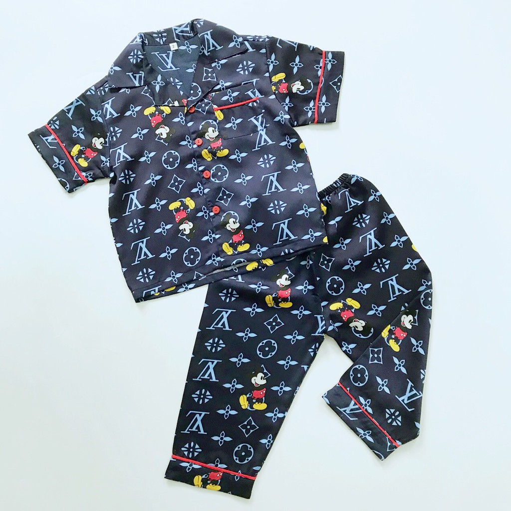 Pijama tay ngắn cho bé trai bé gái vải Lụa Satin mềm đẹp Nhiều mẫu họa tiết cute size bé 1-9 tuổi 10-40kg