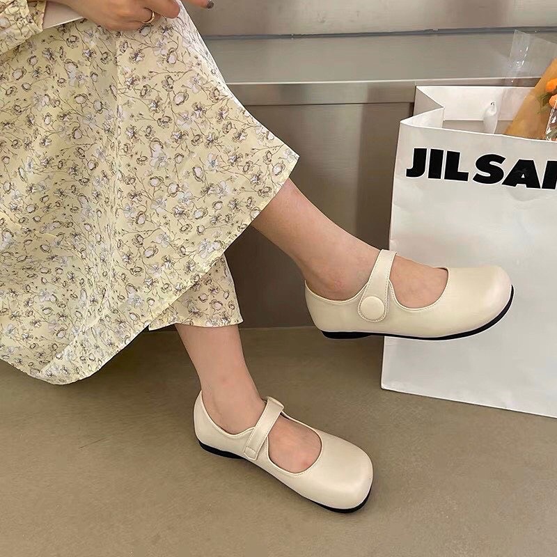 Giày Búp Bê Vintage Mũi Tròn Xinh