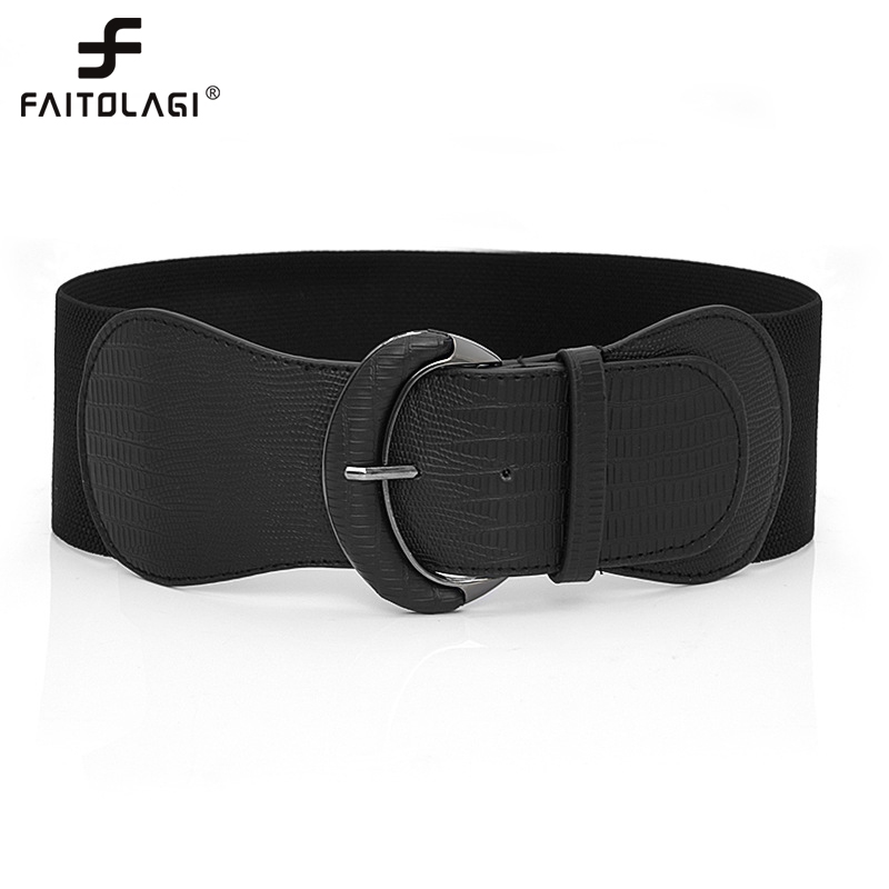 Thắt lưng bản rộng co giãn có khóa kim loại dành cho nữ