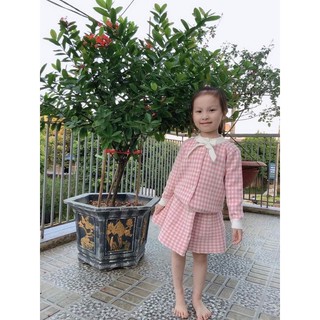 set váy len kẻ hồng QCCC