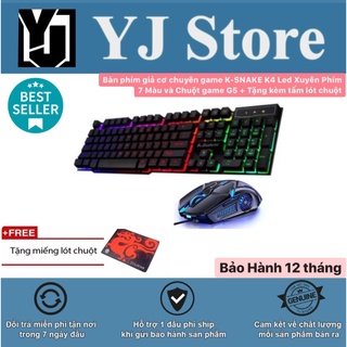 Combo Bàn phím giả cơ chuyên game K-SNAKE K4 Led Xuyên Phím 7 Màu +Chuột game Yindiao G5+ Tặng kèm tấm lót chuột-YJ